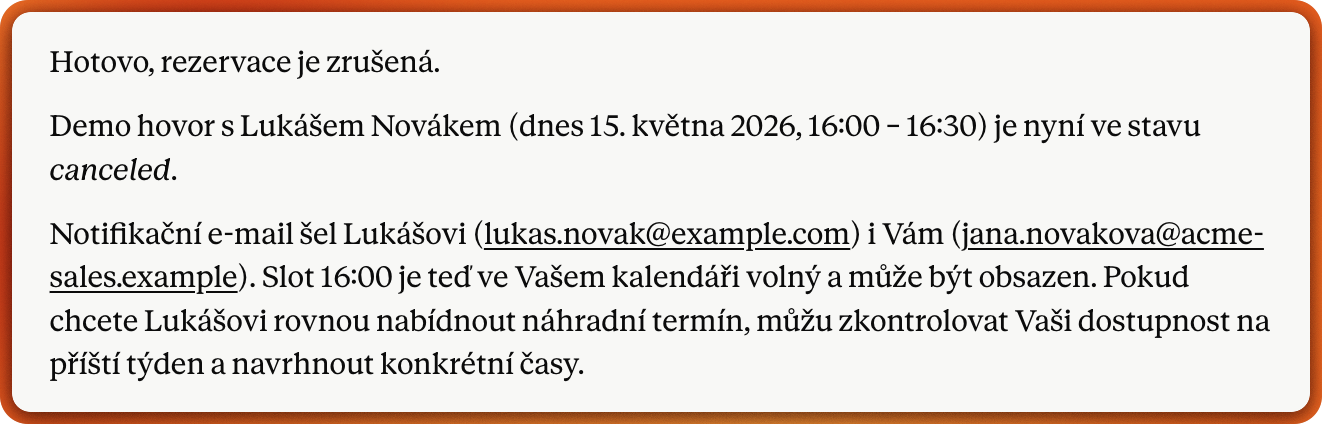 Náhled přesunu rezervace zobrazující klienta, původní čas a nový čas před provedením nevratné akce